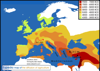 Ötzi in chronological diffusion of agriculture